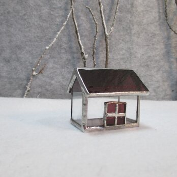 32　ガラスの小さなおうち　ｽﾃﾝﾄﾞｸﾞﾗｽ　レッドパープル屋根の家　ミニハウスの画像