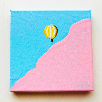 アートパネル「ピンクの巨大雲と気球」S0・原画・油彩/アクリル・絵画・壁掛けの画像