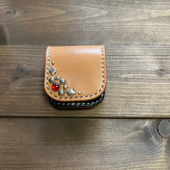 ポケットコインケースtype-1スタッズカスタム（ナチュラル×ブラック）