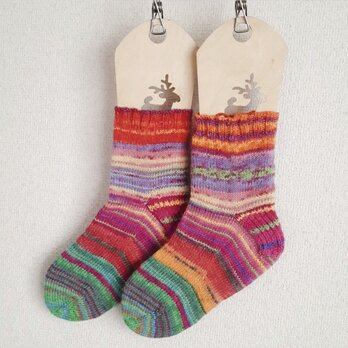 ウールの手編み靴下「ラベンダー」の画像