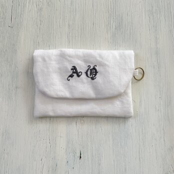 flap linen pouch -  embroideryの画像
