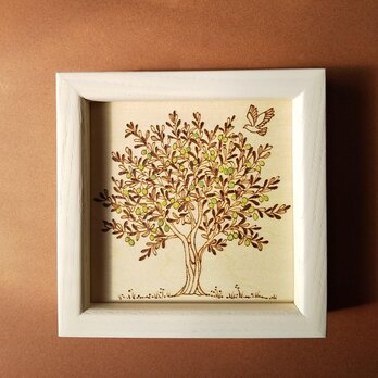 「peace〈オリーブの木〉」10×10cm 〈ウッドバーニングアートフレーム〉の画像