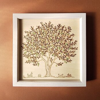 「peace〈オリーブの木〉」15×15cm 〈ウッドバーニングアートフレーム〉の画像