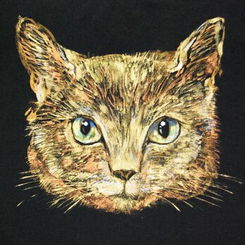 「金色に輝く　私の猫」ペット　似顔絵 猫 Tシャツ　お好きなポーズ・写真で♪　リアル描写　綿　名入れ　プレゼントの画像