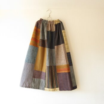 ☆着物ロングスカート☆しましまパッチワーク♪/32ks37