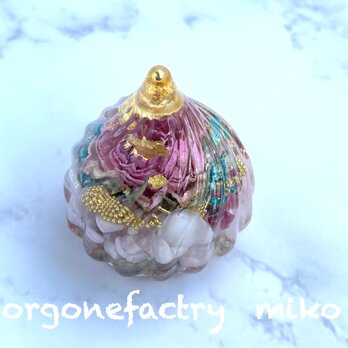 願いを叶えるマニ宝珠型　蓮の花　希望　浄化　愛情　バラ色の人生　オルゴナイトの画像