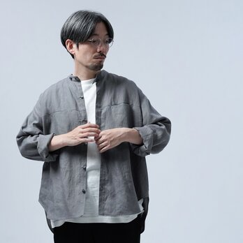 【wafu】リネンシャツ ハートをわしづかみの 洗練されしシャツ /鈍色 t021i-nib1の画像