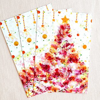 クリスマスポストカードピンクローズ（３枚セット）の画像