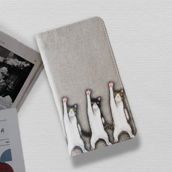 ★送料無料★ハイッ！猫の手帳型スマホケース (全機種対応/Lサイズ)の画像