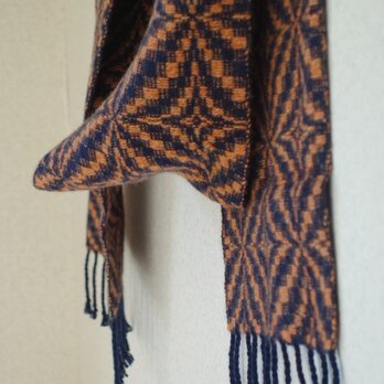 手織りカシミアマフラー・・橙×紺の画像
