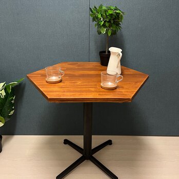 【送料無料】 6角 テーブル カフェ風スタンドテーブル 80cm パイン オークの画像