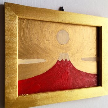 開運画「赤富士」横・大・原画・油彩絵画・壁掛け・独立スタンド付きの画像