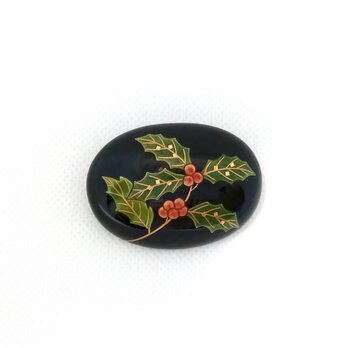 漆塗り柊蒔絵ブローチ
