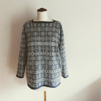 『受注製作』フェアアイルの編み込み模様セーター＊メランジネイビー　ラムウール　モヘア　アルパカの画像