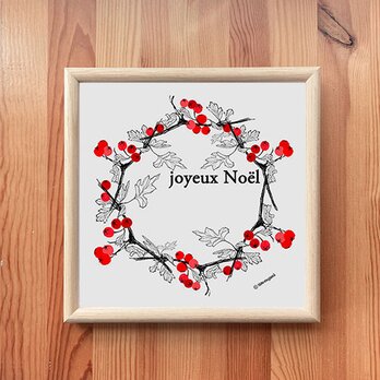 クリスマスリース_joyeux-Noël_インテリアイラストポスターの画像