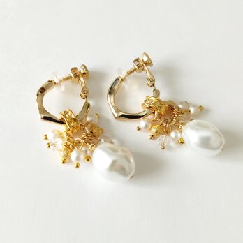 イヤリング[2way＊Baroque pearl and wave hoop/Gold]の画像