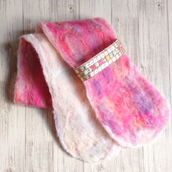 羊毛フェルトマフラーL　Pinkの画像