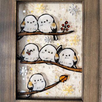 送料無料*ステンドグラス風*シマエナガ･雪の妖精･冬の鳥･ハンドメイド♪の画像