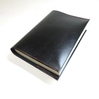《カンガルーレザー》文庫本サイズ・ブラック×ワイン・一枚革のブックカバー・0615の画像
