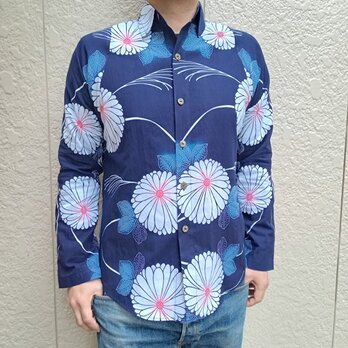 長袖浴衣反物シャツ（菊と芒）の画像