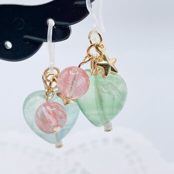 x-002  フローライト＆チェリークォーツのピアス/イヤリング/チャーム｜癒し・精神安定