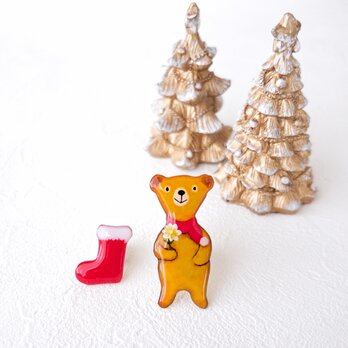 ★再販★クリスマスローズ茶色テディとブーツ（クリスマス期間限定）の画像