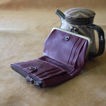 高級イタリアンレザー使用　がまぐち2つ折り財布　タバコ×モスト