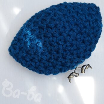 ばあば作♩さらに大きめリフ編みのがま口ポーチ（Peacock Blue・C1619）の画像