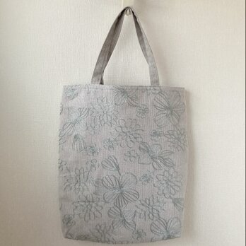 花刺繍のリネントートバッグの画像