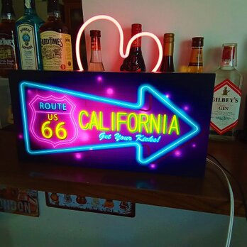 【Mサイズ】ルート66 カリフォルニア 看板 置物 アメリカン雑貨 ライトBOX 電光看板 電飾看板の画像