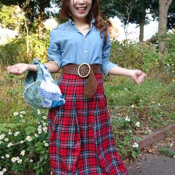 パッチワークのあずま袋  かぜ　ブロックプリント　カディー エコバッグ 風呂敷バッグの画像