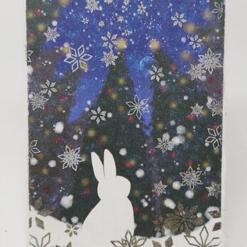 ギルディング和紙葉書　雪と兎 クリスマスver.　銀の画像