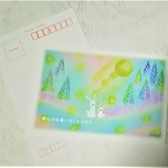 寒中お見舞い3枚セット　雪うさぎと雪景色Ⅱ　パステルアート ポストカードの画像