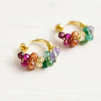 秋冬限定【イヤリング】虹色 レインボー 天然石／深み くすみカラー カラフル 秋 冬