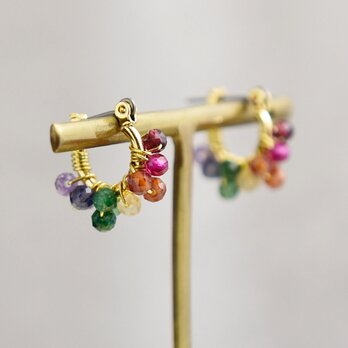 秋冬限定【チタンピアス】虹色 レインボー 天然石／深み くすみカラー カラフル 秋 冬