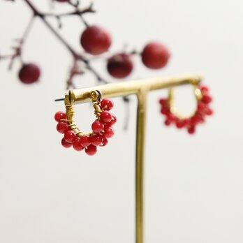 【チタンピアス】赤珊瑚 レースフープ・小の画像