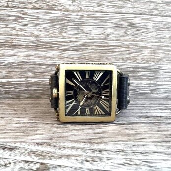 チェンジワールド スクエア　Lサイズ　ブラック 手作り腕時計の画像