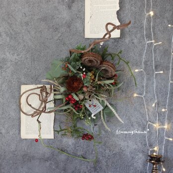 シープヘッドとキウイのつるのリース№１　　ドライフラワーリース　　クリスマス リース　　正月　の画像