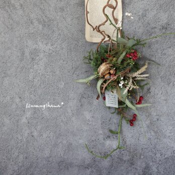 シープヘッドとキウイのつるのリース№３　　ドライフラワーリース　　クリスマス リース　　正月　の画像