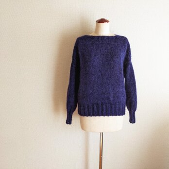 『新色』キッドモヘア・ウールのまっすぐ衿セーター＊ダークパープル　やわらかセーター　毛足長の画像