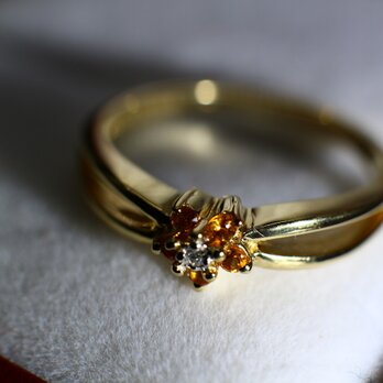 絶品 英国 ゴールド リング レディース 指輪 ビンテージ 天然 ダイアモンド 純金 純金率375 宝石 J21の画像