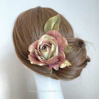 アンティークゴールドの薔薇と葉っぱの髪飾り　Uピン　フローレス　フラメンコ　ダンス　髪飾り　卒業袴の画像