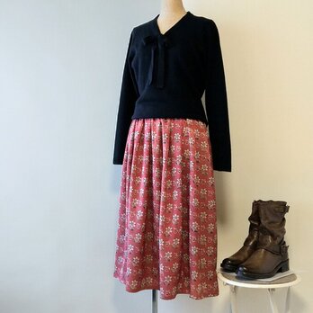 着物リメイク　ローズピンクの花柄スカート　Aの画像