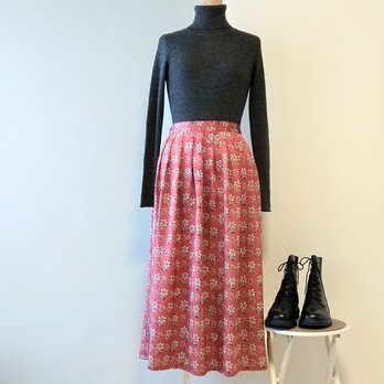 着物リメイク　ローズピンクの花柄スカート　Bの画像