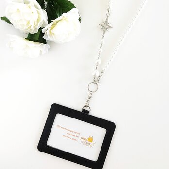 【星モチーフとパールのIDパスホルダー＆パスケース/シルバー】IDカード 社員証 名札 セキュリティーカード 保護者証の画像