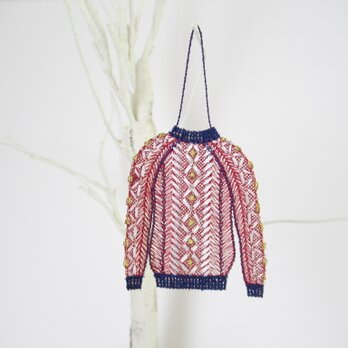 刺繍ｵｰﾅﾒﾝﾄ　冬のセーター  (レッド）の画像