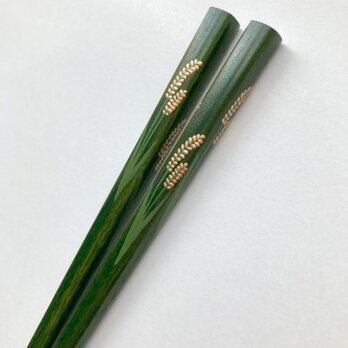《再販》緑色漆の摺り漆箸 〈稲穂〉の画像
