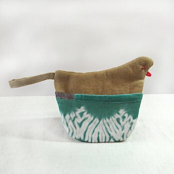 ほっこりするリメイク鳥さんオーブンミット(グリーンの縫い絞り鳥さん鍋つかみ)の画像