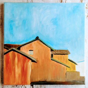 原画「西日を浴びるトタン造りの家」S8・油彩画の画像