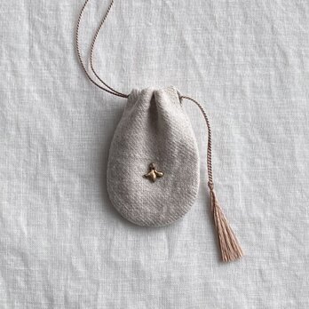 ミニ巾着 お守り袋 ペンダント / Flax / cord color：beigeの画像